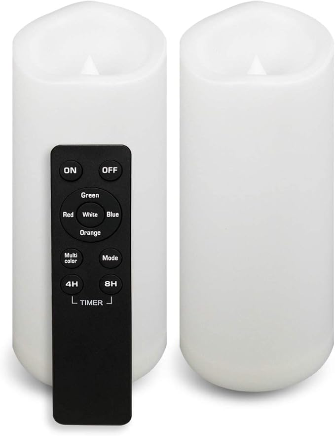 CANDLE CHOICE Waterproof Outdoor Color Changing Flameless Candles Remote Timer White Realistic Flickering Battery Operated Electric LED Pillars for Wedding Christmas Decoration Teen Girls 3”x7” 2PCS
