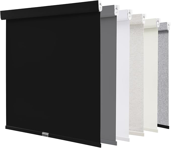 AOSKY No Drill Customize Blackout Roller Shades with Valance,Cordless Blinds for Indoor Windows,Room Darkening Window Shades Pull Down with Free-Stop Spring System,UV Protection for Home