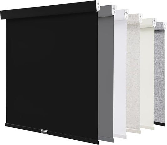 AOSKY No Drill Customize Blackout Roller Shades with Valance,Cordless Blinds for Indoor Windows,Room Darkening Window Shades Pull Down with Free-Stop Spring System,UV Protection for Home