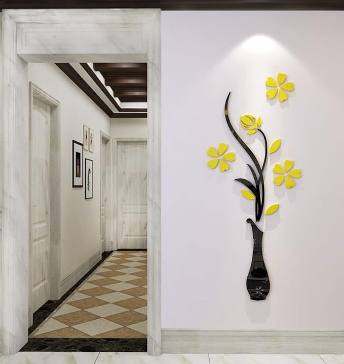 3D Vase Wall Murals for Living Room & Bedroom, DIY Wall Decal, Originality Stickers Gift, Yellow, 59 X 23 inches