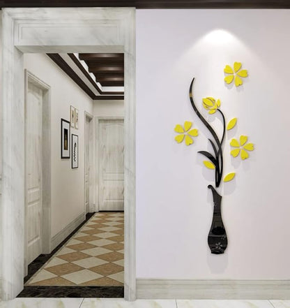 3D Vase Wall Murals for Living Room & Bedroom, DIY Wall Decal, Originality Stickers Gift, Yellow, 59 X 23 inches