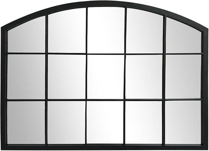 WAMIRRO Wide Window Pane Black Mirror,Farmhouse Arched Wall Mirror,Mantel Mirror for Fireplace/Entryway/Hallway/Living Room,33“X24”