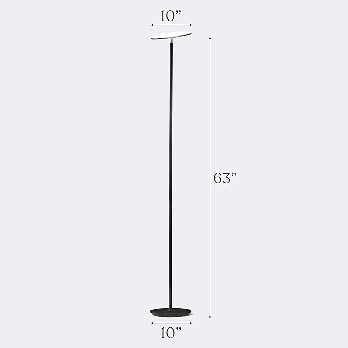 Brightech Sky LED Floor lamp, Torchiere Super Bright Floor Lamp for Living Room Decor & Office - Dimmable, Tall Standing Torch Lamp with Warm Light for Bedroom & Reading - Black