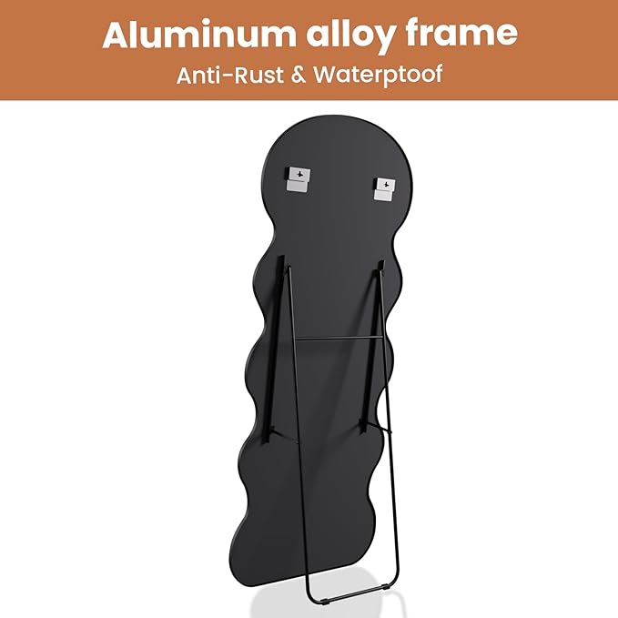 WTTY 71x28 Wavy Full Length Mirror with Stand for Bedroom, Living Room, Cloakroom, Shatterproof, Aluminum Frame