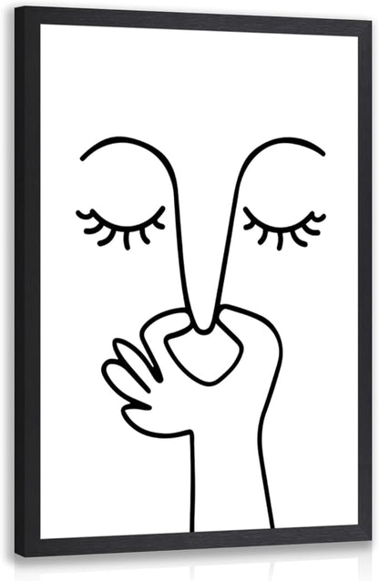Cyebmo Funny Bathroom Wall Art, Minimalist Black and White Bathroom Picture Wall Decor, Toilet Pinching Nose Art Print for Restroom Guest BathRoom, Wood Framed Ready to Hang 16x24 Inch