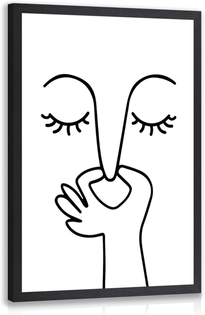 Cyebmo Funny Bathroom Wall Art, Minimalist Black and White Bathroom Picture Wall Decor, Toilet Pinching Nose Art Print for Restroom Guest BathRoom, Wood Framed Ready to Hang 12x16 Inch