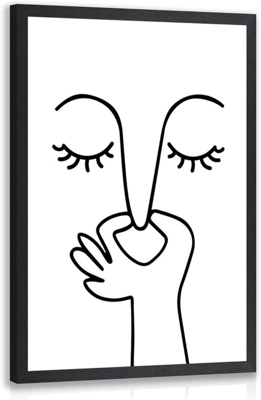 Cyebmo Funny Bathroom Wall Art, Minimalist Black and White Bathroom Picture Wall Decor, Toilet Pinching Nose Art Print for Restroom Guest BathRoom, Wood Framed Ready to Hang 12x16 Inch
