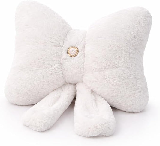 White Bow Pillow 16x12 Inch, Cute Plush Bow Shaped Decorative Accent Pillow, Coquette Room Decor for Teen Girls Bedroom Bed Sofa Chair