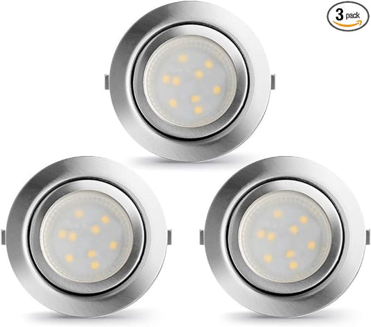 LED Puck Lights Wired Recessed Under Cabinet Lighting Dimmable,2.4In Cutout Halogen Bulb Retrofit,12V Under Counter Light Fixtures for Kitchen,Shelf Lamp,3000K Warm White Round Cabinet Lights,3pcs