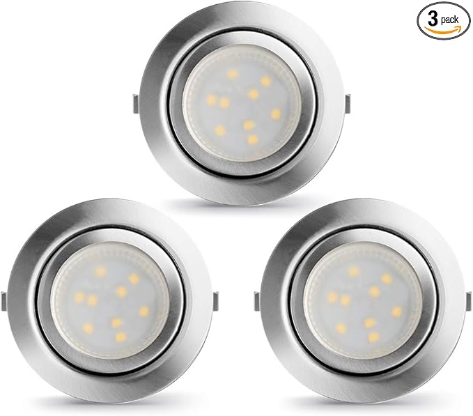 LED Puck Lights Wired Under Cabinet Lighting Dimmable,Recess Mount, Plug In for Display Shelf,Curio,Kitchen Counter Light Fixtures,2.5In Cutout Haogen Retrofit,4000K Natural White,Sliver,3pcs