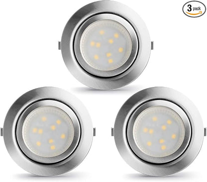 LED Puck Lights Wired Under Cabinet Lighting Dimmable,Recess Mount, Plug In for Display Shelf,Curio,Kitchen Counter Light Fixtures,2.5In Cutout Haogen Retrofit,4000K Natural White,Sliver,3pcs
