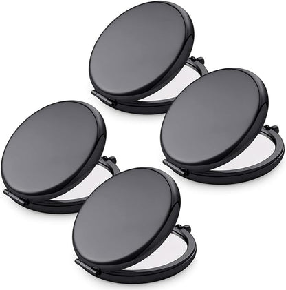 Compact Mirror for Purse, Metal Round Shell, Double-Sided 1X/2X Magnifying, Portable Travel Small Makeup Mirror, Mini Pocket Mirror, Black, 4 Packs