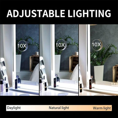 ANYHI Vanity Mirror with Lights, 22.4" x 28.1" Tabletop Vanity Mirror with Lights and Stand, 3 Color Modes, 10X Magnification, Smart Touch Control, Wall Mounted/Desk Mirror for Bedroom Makeup, Silver
