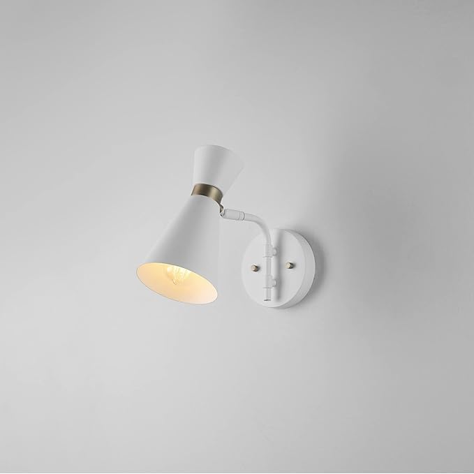 Globe Electric 65000030 1-Light Wall Sconce, White, Matte Brass Accent, Wall Lights for Living Room, Bedroom, Den, Mounted Bedside Lamp, Apartment Essentials, Dimmable, Light for Apartment and Rentals