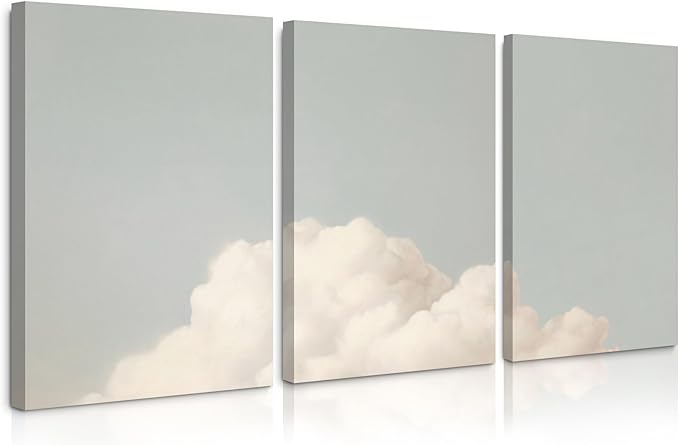 Pennclys Clouds Wall Art Decor Over The Bed Sky Canvas Wall Art Abstract Minimalist Clouds Prints Painting Blue Sky Wall Decor Pictures for Living Room Bedroom 16x24 Inch Ready to Hang Set of 3