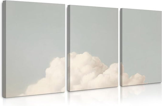 Pennclys Clouds Wall Art Decor Over The Bed Sky Canvas Wall Art Abstract Minimalist Clouds Prints Painting Blue Sky Wall Decor Pictures for Living Room Bedroom 16x24 Inch Ready to Hang Set of 3