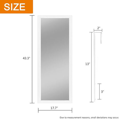 NeuType 43"x18" Over The Door Full Length Mirror, Door Wall Mirror, Wall Mount Over The Door Hanging Mirror with 2 Metal Hangers for Wall Bedroom, Bathroom, Living Room, Home Decoration (White)
