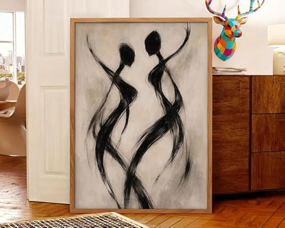 Abstract Dancer Wall Art Modern Black Brushstroke Figure Silhouette Elegant Minimalist Neutral Tone Home Living Room Bedroom Entryway Sophisticated Artistic Interior Decor Statement Piece 16x24 Inch Unframed