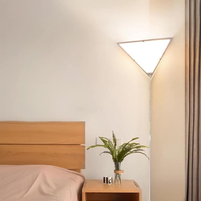Corner Light with Switch, Ceiling Corner Lights for Living Room, Plug in Ceiling Light for Dark Area, Lamp for Bedroom, Kids Room, Triangle Shape, White Acrylic (2 Pack)