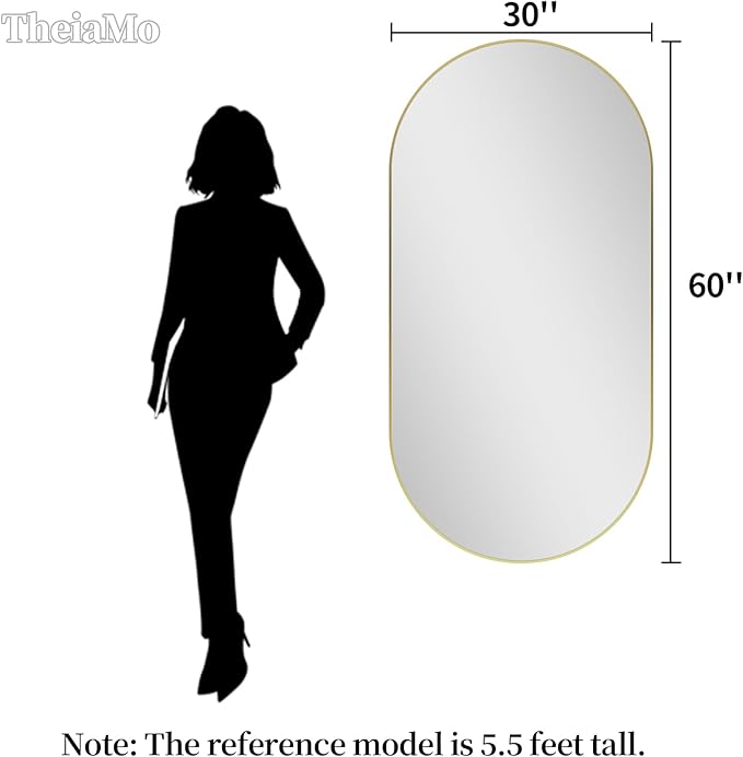 Oval Full Length Mirror, 60"×30" Wall-Mounted Mirror with Gold Frame in Shiny Gold, Ultra-Clear Explosion-Proof Dressing Mirror, Simple & Classic Deco for Cloakroom/Bedroom/Living Room