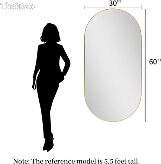 Oval Full Length Mirror, 60"×30" Wall-Mounted Mirror with Gold Frame in Shiny Gold, Ultra-Clear Explosion-Proof Dressing Mirror, Simple & Classic Deco for Cloakroom/Bedroom/Living Room