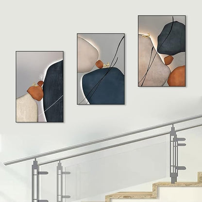 MPLONG Wall Art 3 Pieces Of Framed Decorative Paintings Abstract Simple Orange White Blue And Other Color Blocks Wall Art Canvas Prints Wall Decor (Black, 24" x 32" x 3 Panels)