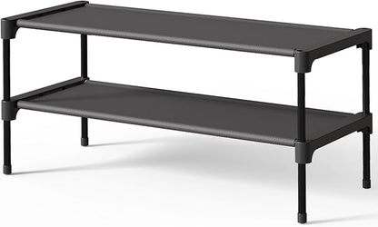 Kitsure Shoe Rack - Non-Woven Shoe Rack Shelf, Shoe Organizer for Closet, Entryway, Garage & Corridor, Stackable Shoe Shelves, 27.5" Wide - 2 Tier, Black