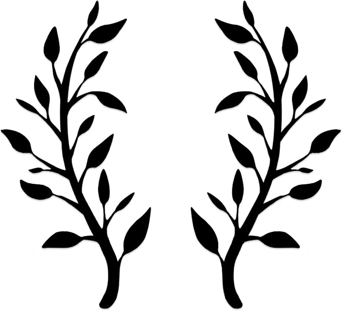 Yuzhuo 2 Pieces Metal Tree Leaf Wall Decor Branch Leaf Wall Art for Home Bedroom Living Room Iron Scroll Above The Bed Decorations (Black, L)