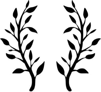 Yuzhuo 2 Pieces Metal Tree Leaf Wall Decor Branch Leaf Wall Art for Home Bedroom Living Room Iron Scroll Above The Bed Decorations (Black, L)