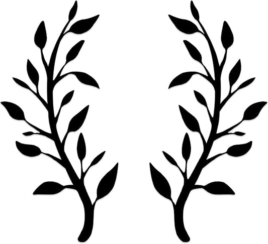 Yuzhuo 2 Pieces Metal Tree Leaf Wall Decor Branch Leaf Wall Art for Home Bedroom Living Room Iron Scroll Above The Bed Decorations (Black, L)