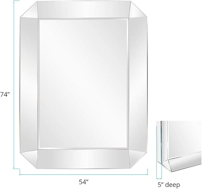Howard Elliott Collection Sybil Leaner Full Length Mirror, Oversized Modern All Glass Frame Floor or Wall Mirror, Standing or Leaning Vanity for Living Room, Bedroom & Home Decor Display, 74 x 54 Inch
