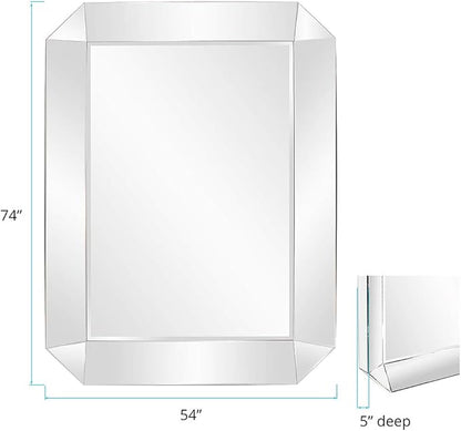 Howard Elliott Collection Sybil Leaner Full Length Mirror, Oversized Modern All Glass Frame Floor or Wall Mirror, Standing or Leaning Vanity for Living Room, Bedroom & Home Decor Display, 74 x 54 Inch