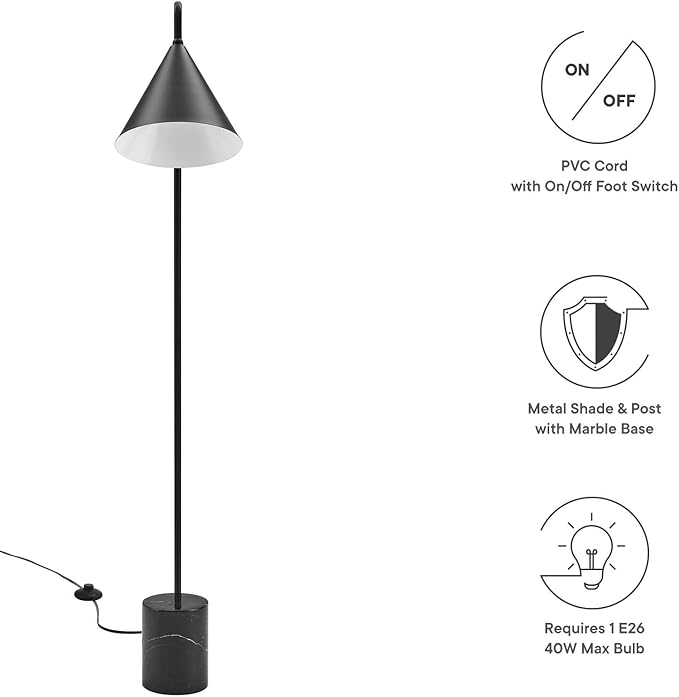 Modway EEI-6531-BLK Ayla Marble Base Floor Lamp, Black