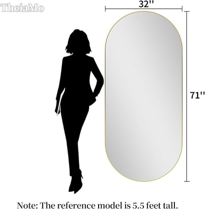Oval Full Length Mirror, 71"×32" Wall-Mounted Mirror with Gold Frame in Shiny Gold, Ultra-Clear Explosion-Proof Dressing Mirror, Simple & Classic Deco for Cloakroom/Bedroom/Living Room