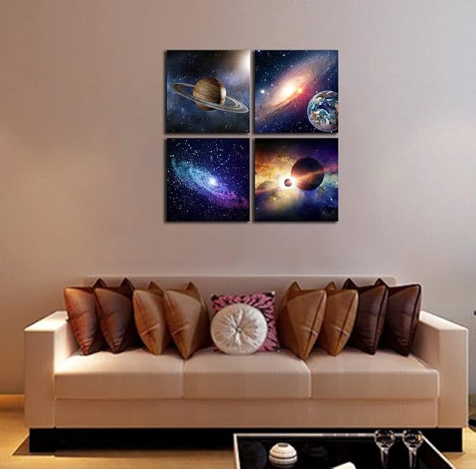 Wieco Art Star Sky Space Canvas Paintings Wall Art Large Modern 4 Piece Universal Magic Power Astronomy Pictures Artwork Stretched and Framed Giclee Canvas Prints for Living Room Home Decor