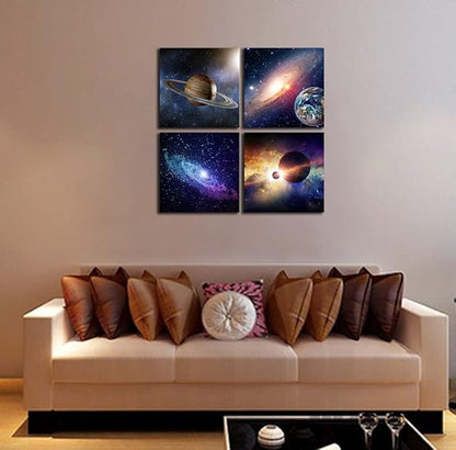 Wieco Art Star Sky Space Canvas Paintings Wall Art Large Modern 4 Piece Universal Magic Power Astronomy Pictures Artwork Stretched and Framed Giclee Canvas Prints for Living Room Home Decor