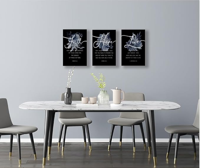 Faith, Hope & Love Bible Verse Inspirational Wall Art， Christian Canvas Wall Art, A Great Christian Religious Decor Gift for Living Room Christian Bedroom，(38 x 58cm x 3pcs) Framed （black）