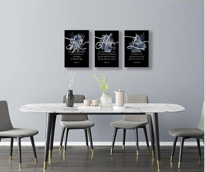 Faith, Hope & Love Bible Verse Inspirational Wall Art， Christian Canvas Wall Art, A Great Christian Religious Decor Gift for Living Room Christian Bedroom，(38 x 58cm x 3pcs) Framed （black）