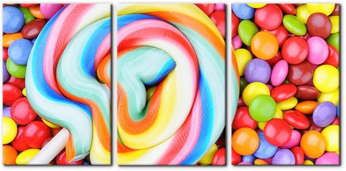 Pacimo 3 Pieces Canvas Print Wall Art Set Variety of Rainbow Candy Food Dessert Pictures Painting Prints on Canvas Modern Artwork Framed Wall Decor for Living Room Bedroom Office - 16"x24"x3