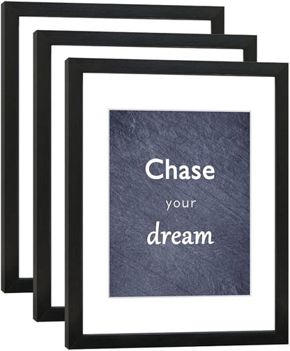 11x14 Picture Frame Set of 3 with Real Glass for Pictures 8x10 with Mat or 11x14 Without Mat, Wall Gallery or Tabletop display Photo Frames in Black