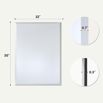 22x30 Inch Frameless Bathroom Mirror, Rectangular Beveled Wall Mirror for Over Sink, Vertical or Horizontal Vanity Mirror for Small Bathroom, Bedroom, Entryway