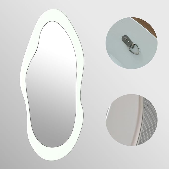 55"x 24" Irregular Wavy Full Length Mirror White Wooden Framed Full Body Mirror Irregular Wall Mirrors Hanging for Bedroom Living Room Cloakroom