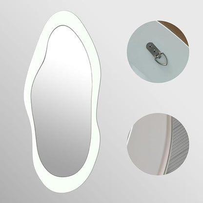 55"x 24" Irregular Wavy Full Length Mirror White Wooden Framed Full Body Mirror Irregular Wall Mirrors Hanging for Bedroom Living Room Cloakroom