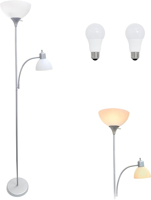 Simple Designs LF2000-SLV-LB 71.5" Traditional Floor Lamp with Adjustable Reading Light, LED Bulbs Included, Silver