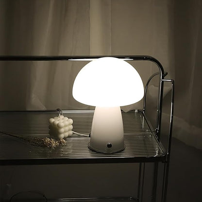 White Small Mushroom Lamp,3000K Warm Ambient Lighting Bedroom,Small Bauhaus Lamps for Nightstand,Mid Century Modern Table Lamp for Living Room Study Room Office