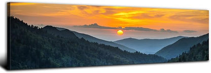 Sunset Blue Ridge Mountain Wall Art for Living Room Nature Wall Decor Smoky Mountain Landscape Picture National Park Poster Canvas Prints Misty Forest Scenic Painting Artwork Office Decorations 14x48”