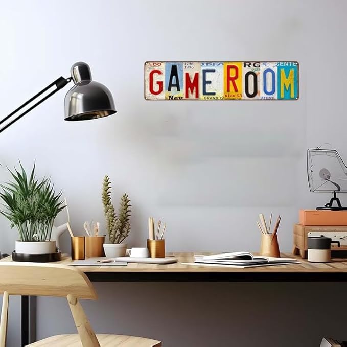 Game Room Sign Vintage Decor Basement Wall Signs Gameroom Decorations Ideas Games Retro Gamer Wall Art Gaming Retro Gift Accessories 4 x 16in