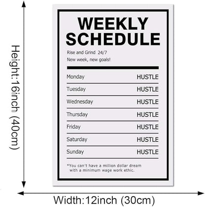 Hustle Weekly Schedule Inspirational Canvas Wall Art Motivational Painting Rise Grind Pictures Success Inspiring Entrepreneur Quote Posters Prints Artwork Decor for Home Office Framed (12”Wx16”H)