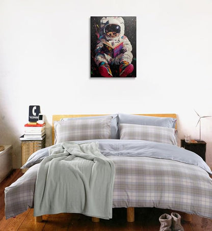 Colorful Pop Astronaut Outer Space Theme Classroom Decor Framed Graffiti Spaceman Contemporary Wall Art Canvas Cool Kids' Gifts Galaxy Prints Banksy Poster Universe Trippy Painting (12"x16")