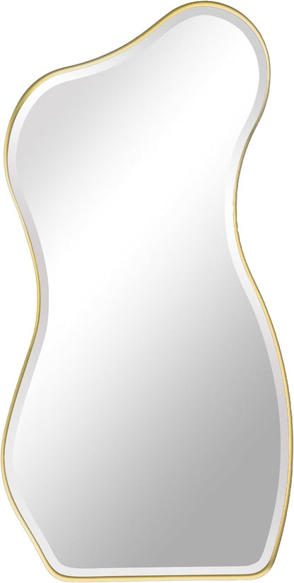 POZINO Irregular Beveled Mirror, 53"x25" Large Asymmetrical Aesthetic Wall Mirror with Gold Metal Frame, Premium Organic Shaped Mirrors for Living Room Bedroom Hallway Entryway, Leaning/Wall-Mount